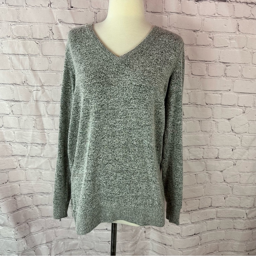 Lucky Brand Heathered Gray V-Neck Sweater tunic womens S minimalist winter